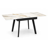 Tavolo allungabile Square 80/160 con piano in ceramica effetto marmo e struttura in metallo verniciato a polvere.