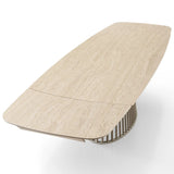 Tavolo allungabile Tom con piano in ceramica Travertino opaco e basamento in metallo Platino
