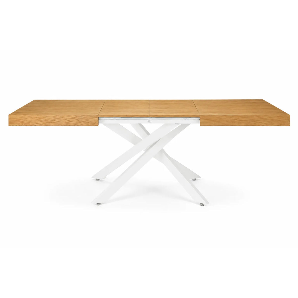 Tavolo allungabile Urano 160/240 cm con piano impiallacciato e struttura in metallo disponibile nelle finiture Noce/Nero, Rovere/Nero e Rovere/Bianco.