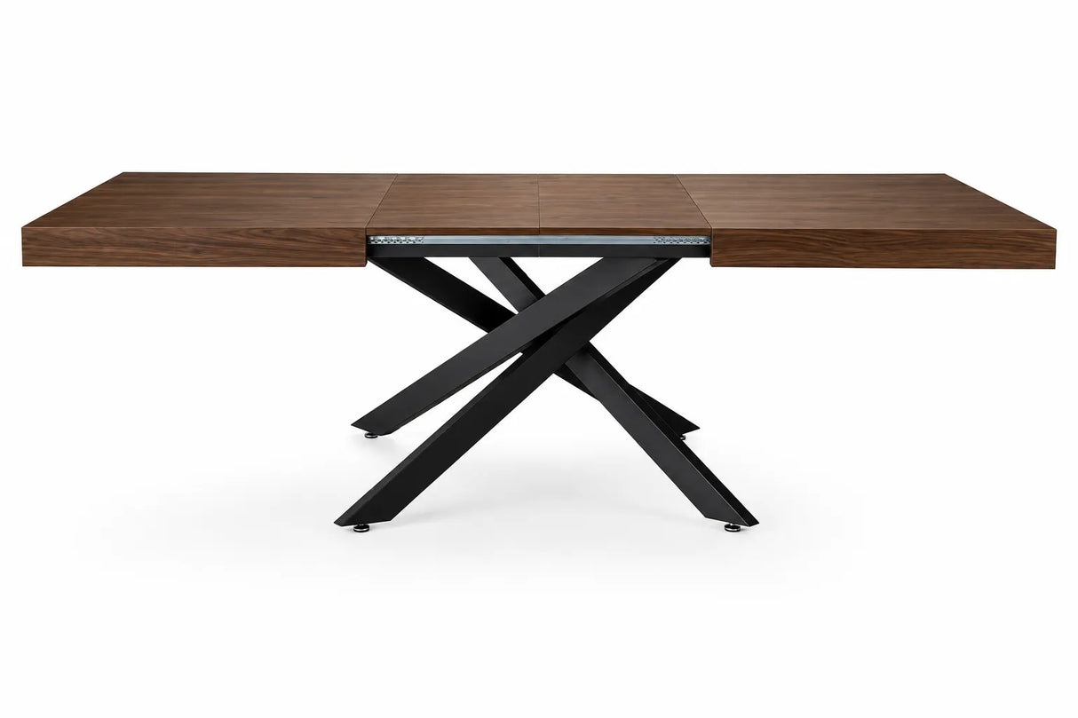 Tavolo allungabile Urano 160/240 cm con piano impiallacciato e struttura in metallo disponibile nelle finiture Noce/Nero, Rovere/Nero e Rovere/Bianco.