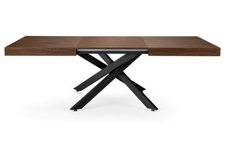 Tavolo allungabile Urano 160/240 cm con piano impiallacciato e struttura in metallo disponibile nelle finiture Noce/Nero, Rovere/Nero e Rovere/Bianco.