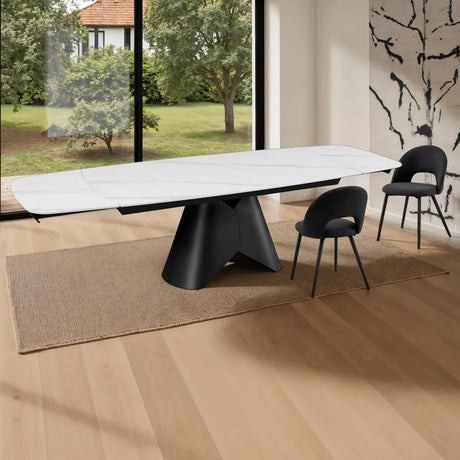 Tavolo allungabile Venere con piano in ceramica marmo Bianco opaco e basamento centrale Grigio opaco