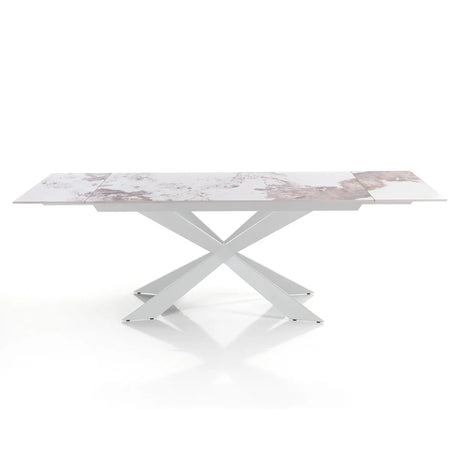 Tavolo allungabile Xeno con piano in ceramica effetto marmo Onice lucido e basamento Bianco opaco