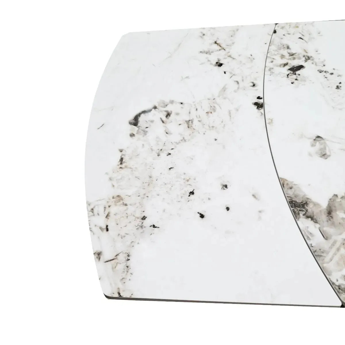 Tavolo Angel 160 cm allungabile a 240 cm, con piano in ceramica effetto marmo calacatta e struttura cashmere.