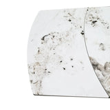 Tavolo Angel 160 cm allungabile a 240 cm, con piano in ceramica effetto marmo calacatta e struttura cashmere.