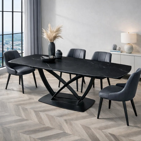 Tavolo Angel 160 cm allungabile a 240 cm, con piano in ceramica effetto marmo nero creta a e struttura nero.