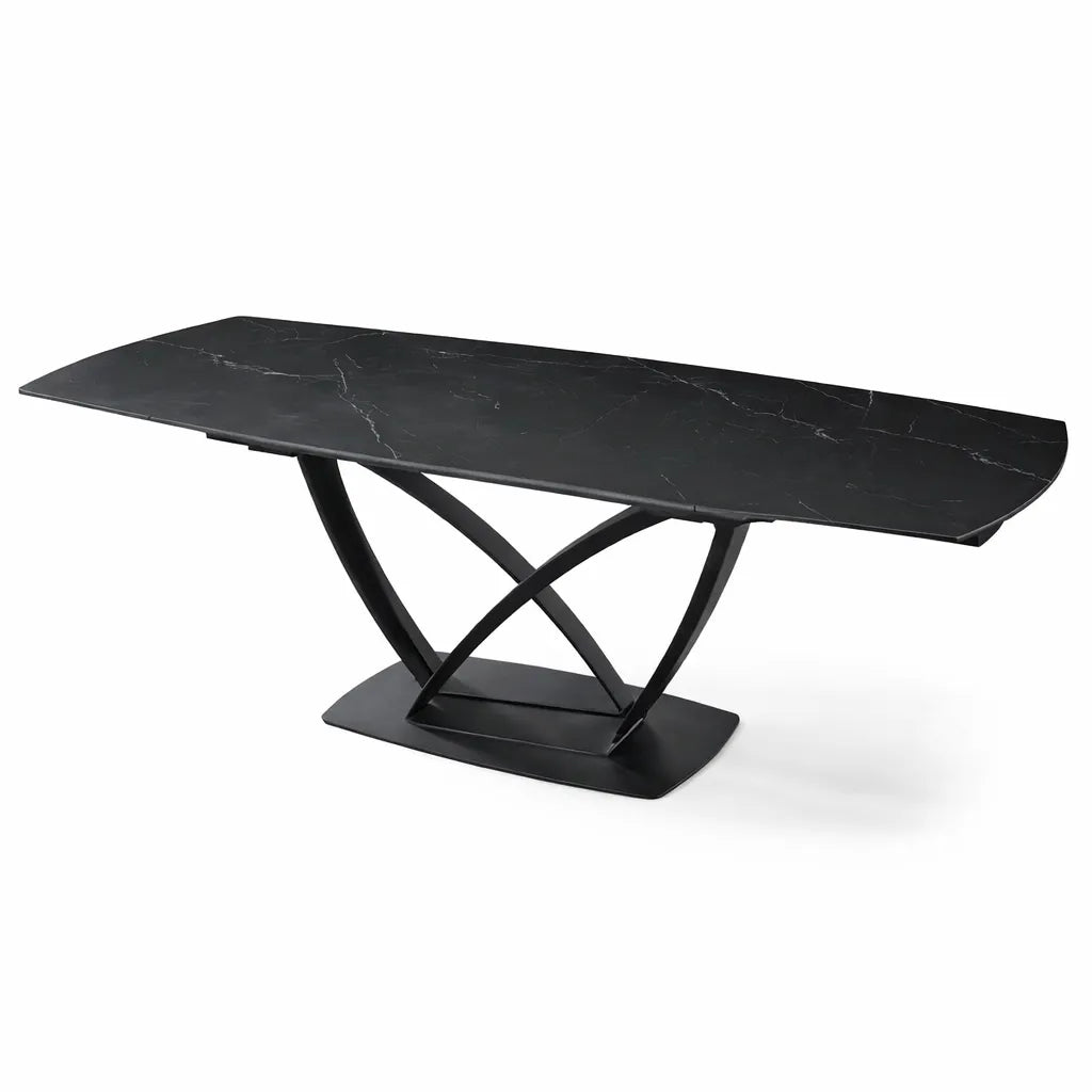Tavolo Angel 160 cm allungabile a 240 cm, con piano in ceramica effetto marmo nero creta a e struttura nero.