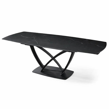 Tavolo Angel 160 cm allungabile a 240 cm, con piano in ceramica effetto marmo nero creta a e struttura nero.