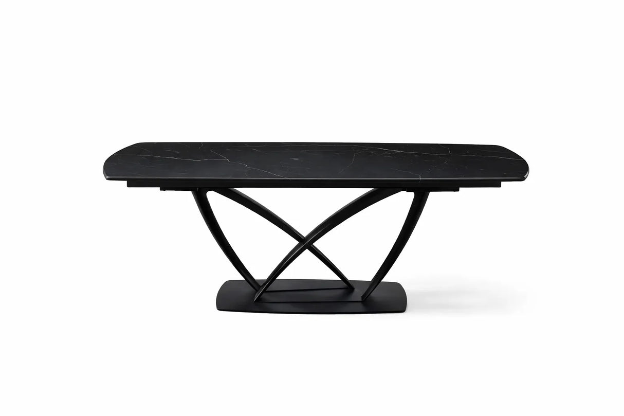 Tavolo Angel 160 cm allungabile a 240 cm, con piano in ceramica effetto marmo nero creta a e struttura nero.