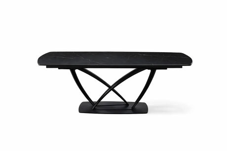 Tavolo Angel 160 cm allungabile a 240 cm, con piano in ceramica effetto marmo nero creta a e struttura nero.