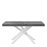 Tavolo Anson allungabile con piano in rovere o effetto cemento e gambe incrociate in metallo, estensibile da 160 a 240 cm