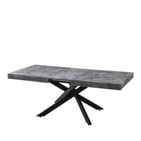 Tavolo Anson allungabile con piano in rovere o effetto cemento e gambe incrociate in metallo, estensibile da 160 a 240 cm

