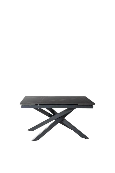 Tavolo allungabile Ares in ceramica marmo nero con gambe in metallo nero, misura 140-200x80 cm