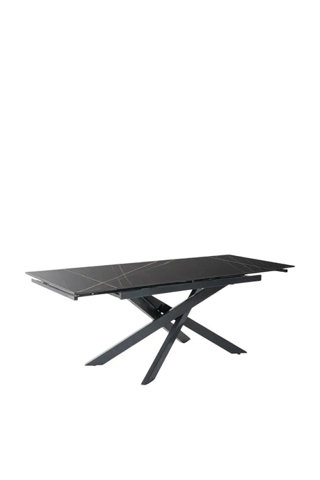 Tavolo allungabile Ares in ceramica marmo nero con gambe in metallo nero, misura 140-200x80 cm