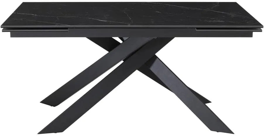 Tavolo allungabile Ares in ceramica marmo nero con gambe in metallo nero, misura 140-200x80 cm

