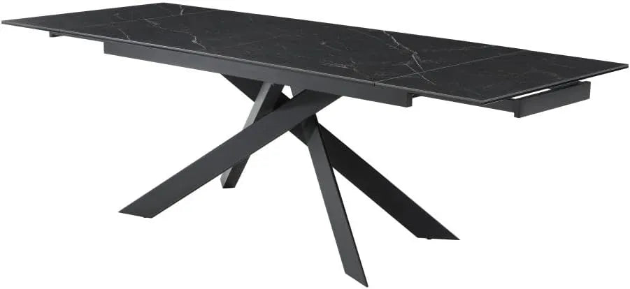 Tavolo allungabile Ares in ceramica marmo nero con gambe in metallo nero, misura 140-200x80 cm