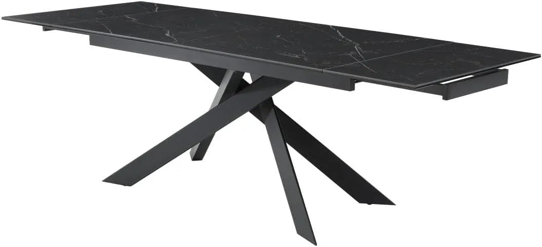 Tavolo allungabile Ares in ceramica marmo nero con gambe in metallo nero, misura 140-200x80 cm