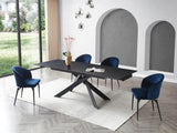 Tavolo allungabile Ares in ceramica marmo nero con gambe in metallo nero, misura 140-200x80 cm