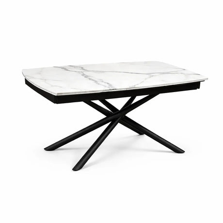 Tavolo allungabile a botte con piano in ceramica calacatta oro lucido o carrara opaco e base in metallo oro o nero.