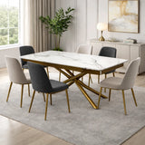 Tavolo allungabile a botte con piano in ceramica calacatta oro lucido o carrara opaco e base in metallo oro o nero.