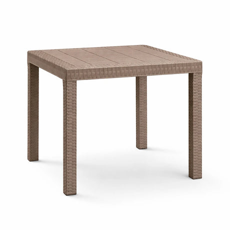 Tavolo Dallas piccolo da esterno 80x80 cm in polipropilene effetto rattan con foro ombrellone centrale