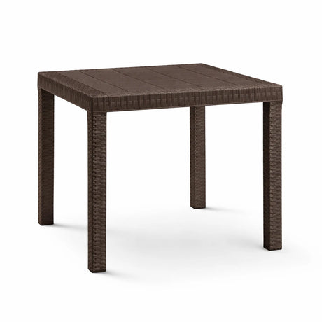 Tavolo Dallas piccolo da esterno 80x80 cm in polipropilene effetto rattan con foro ombrellone centrale