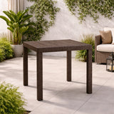 Tavolo Dallas piccolo da esterno 80x80 cm in polipropilene effetto rattan con foro ombrellone centrale