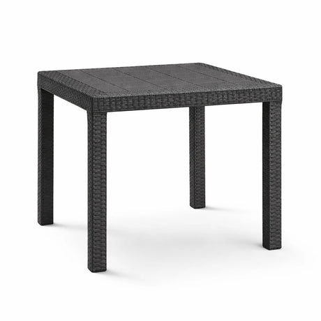 Tavolo Dallas piccolo da esterno 80x80 cm in polipropilene effetto rattan con foro ombrellone centrale