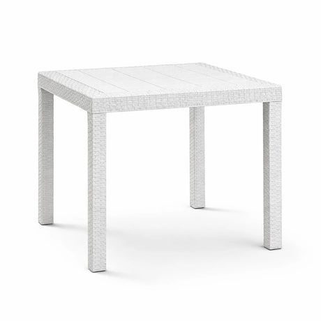 Tavolo Dallas piccolo da esterno 80x80 cm in polipropilene effetto rattan con foro ombrellone centrale