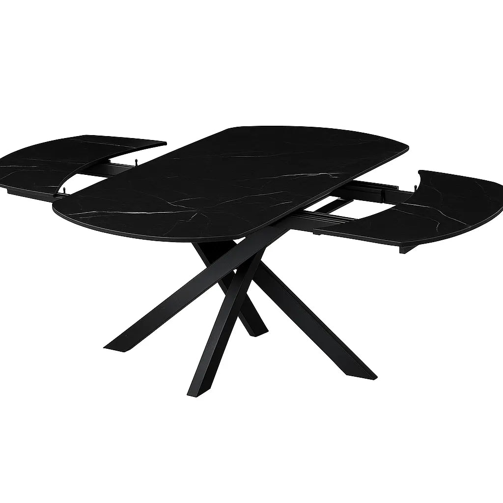 Tavolo Eclisse 140/200 ovale estensibile con piano in ceramica marmo nero creta e gambe in metallo nero