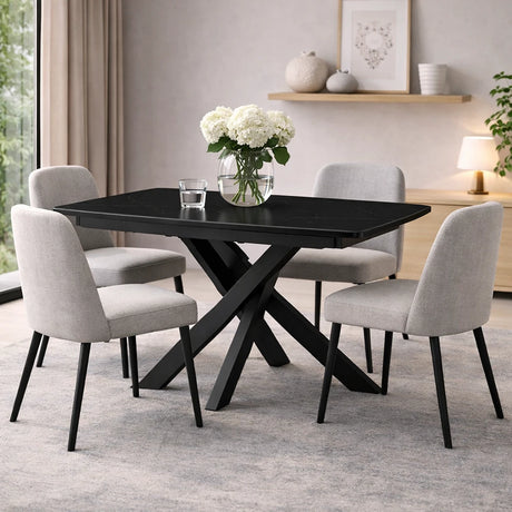 Tavolo Eclisse 140/200 ovale estensibile con piano in ceramica marmo nero creta e gambe in metallo nero