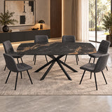 Tavolo Eclisse allungabile da 140 a 200 cm con piano in ceramica marmo Nero Oro opaco e base incrociata in metallo Nero opaco, da 6 a 8 posti.