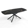 Tavolo Eclisse allungabile da 140 a 200 cm con piano in ceramica marmo Nero Oro opaco e base incrociata in metallo Nero opaco, da 6 a 8 posti.