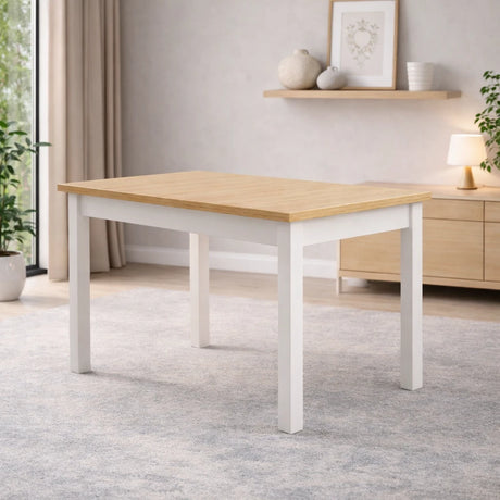 Tavolo allungabile Flower in legno bianco con piano effetto rovere opaco, elegante e pratico