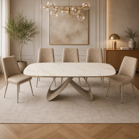 Tavolo Fly Allungabile - in Ceramica con Base in Metallo Bronzo o Cashmere