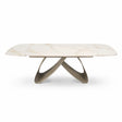 Tavolo Fly allungabile da 160 a 240 cm con piano in ceramica e base in metallo verniciato. Disponibile in due varianti di colore