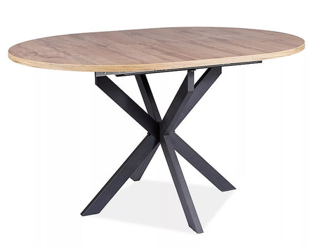 Tavolo allungabile Gaston con piano effetto rovere artigianale e gambe in metallo nero