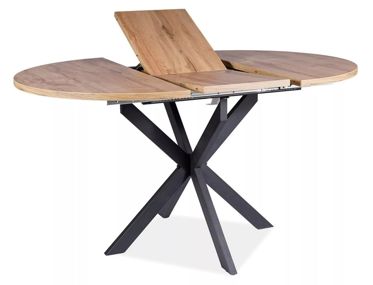 Tavolo allungabile Gaston con piano effetto rovere artigianale e gambe in metallo nero