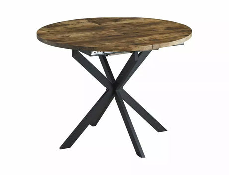 Tavolo allungabile Gaston con piano effetto rovere artigianale e gambe in metallo nero