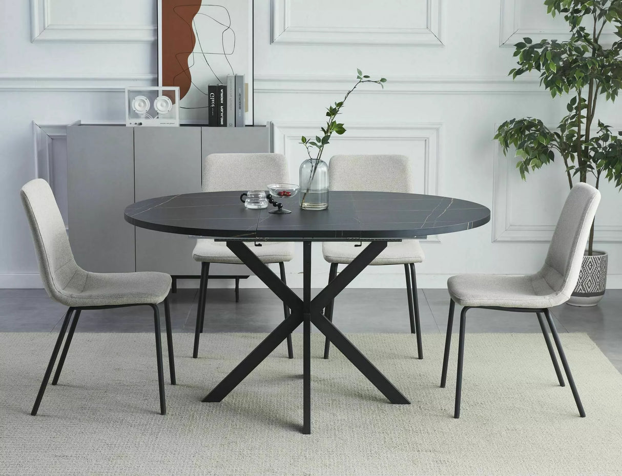 Tavolo allungabile Gaston con piano effetto rovere artigianale e gambe in metallo nero