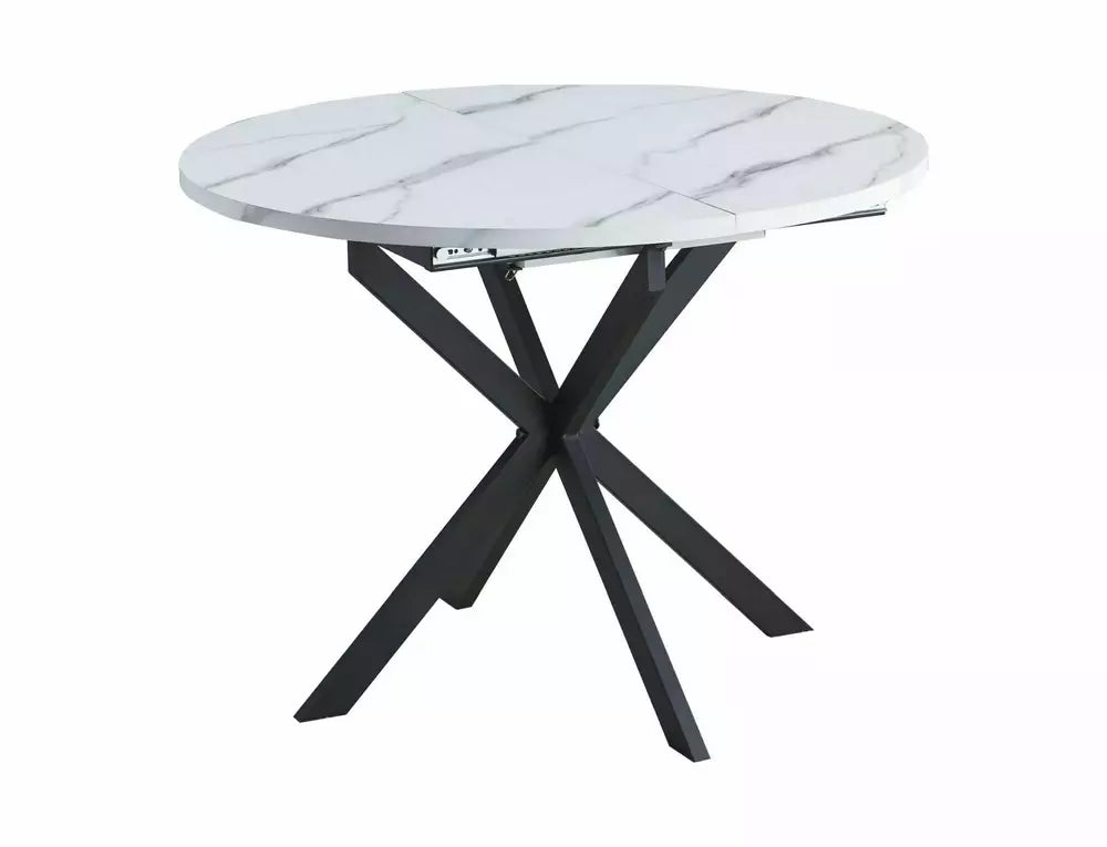 Tavolo allungabile Gaston con piano effetto rovere artigianale e gambe in metallo nero


