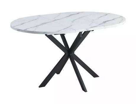 Tavolo allungabile Gaston con piano effetto rovere artigianale e gambe in metallo nero

