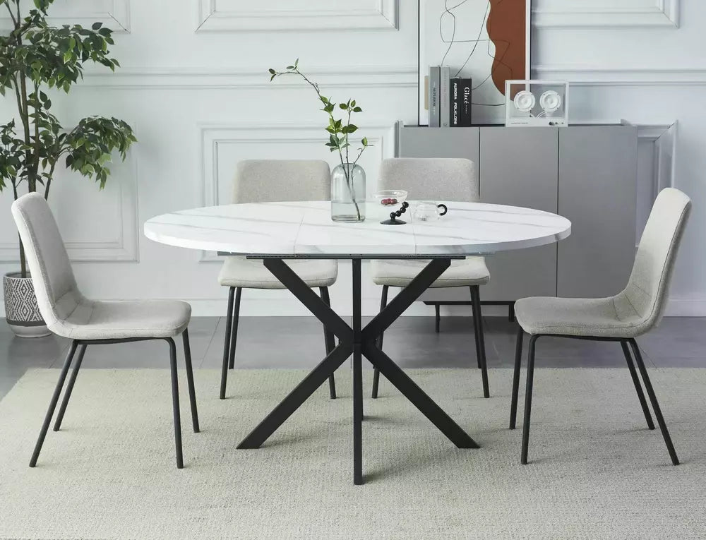 Tavolo allungabile Gaston con piano effetto rovere artigianale e gambe in metallo nero
