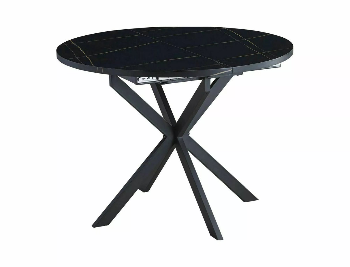 Tavolo allungabile Gaston con piano effetto rovere artigianale e gambe in metallo nero