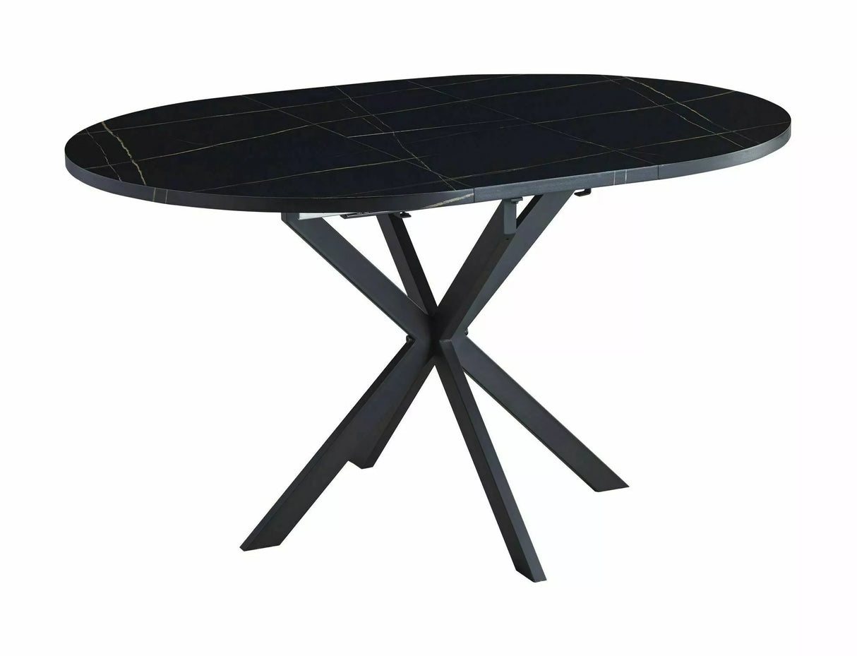 Tavolo allungabile Gaston con piano effetto rovere artigianale e gambe in metallo nero