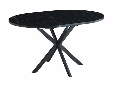 Tavolo allungabile Gaston con piano effetto rovere artigianale e gambe in metallo nero
