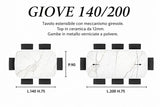Tavolo allungabile Giove 140/200 cm con piano in ceramica effetto Marmo e struttura in metallo.