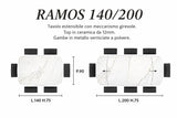 Tavolo allungabile Giove 140/200 cm con piano in ceramica effetto Marmo Nero Creta e struttura in metallo nero.