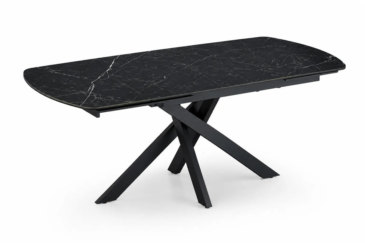 Tavolo allungabile Giove 140/200 cm con piano in ceramica effetto Marmo Nero Creta e struttura in metallo nero.