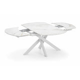 Tavolo allungabile Giove 140/200 cm con piano in ceramica effetto Marmo Oro e struttura in metallo bianco.